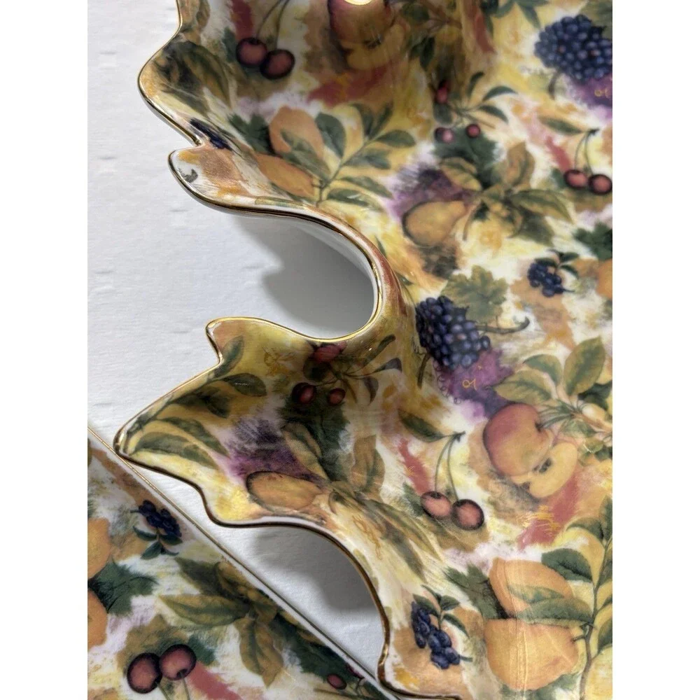 Vintage Royal Danube Fruit Pattern Porcelain Set Leaf Candy Dish & Serving Tray
